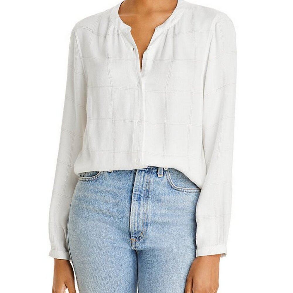 Rails white gauzy button down shirt no collar with metallic pinstripes sz M